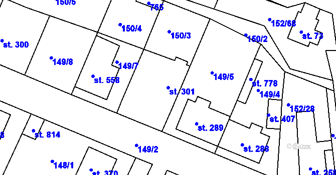 Parcela st. 301 v KÚ Dobroměřice, Katastrální mapa