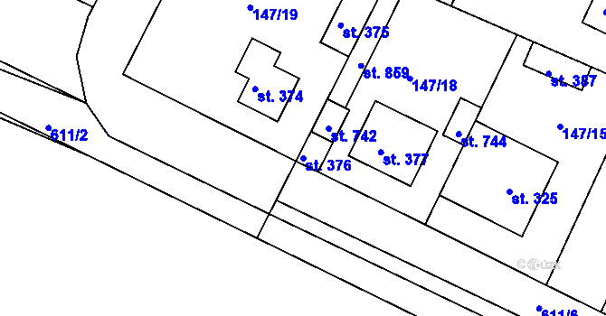 Parcela st. 376 v KÚ Dobroměřice, Katastrální mapa