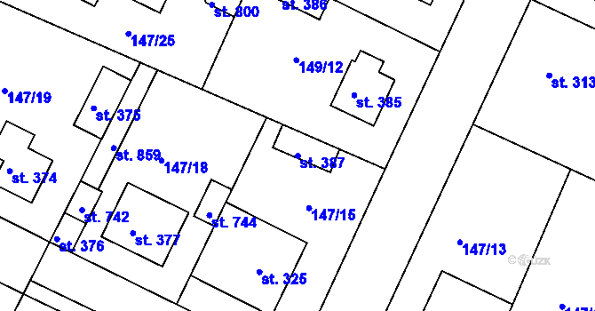 Parcela st. 387 v KÚ Dobroměřice, Katastrální mapa