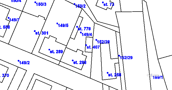 Parcela st. 407 v KÚ Dobroměřice, Katastrální mapa