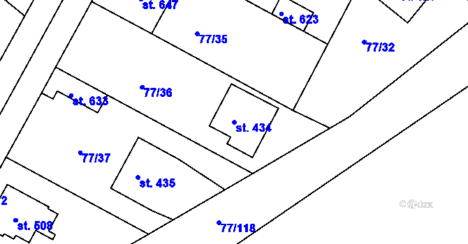 Parcela st. 434 v KÚ Dobroměřice, Katastrální mapa