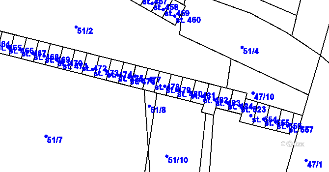 Parcela st. 479 v KÚ Dobroměřice, Katastrální mapa