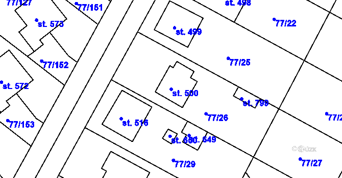 Parcela st. 500 v KÚ Dobroměřice, Katastrální mapa