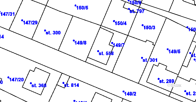 Parcela st. 558 v KÚ Dobroměřice, Katastrální mapa