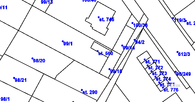 Parcela st. 560 v KÚ Dobroměřice, Katastrální mapa