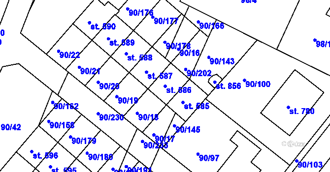 Parcela st. 586 v KÚ Dobroměřice, Katastrální mapa