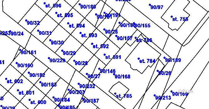 Parcela st. 591 v KÚ Dobroměřice, Katastrální mapa