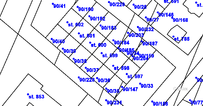 Parcela st. 599 v KÚ Dobroměřice, Katastrální mapa