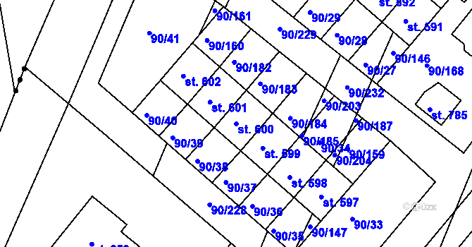 Parcela st. 600 v KÚ Dobroměřice, Katastrální mapa