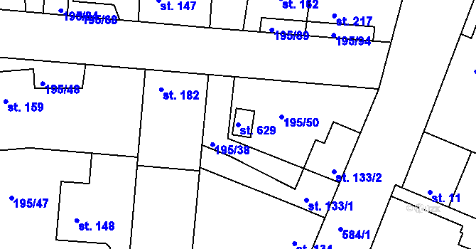 Parcela st. 629 v KÚ Dobroměřice, Katastrální mapa
