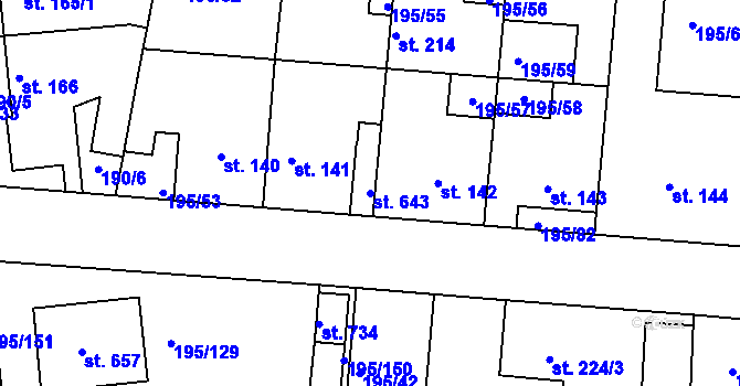 Parcela st. 643 v KÚ Dobroměřice, Katastrální mapa