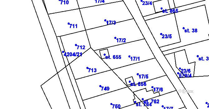 Parcela st. 655 v KÚ Dobroměřice, Katastrální mapa