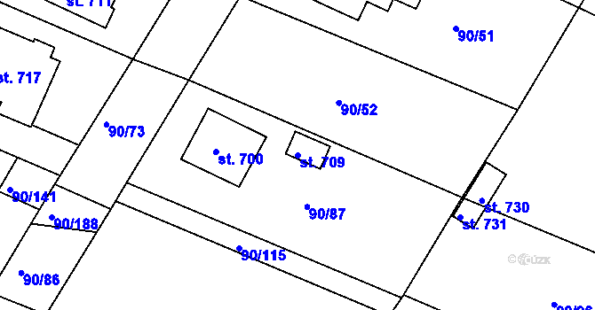 Parcela st. 709 v KÚ Dobroměřice, Katastrální mapa