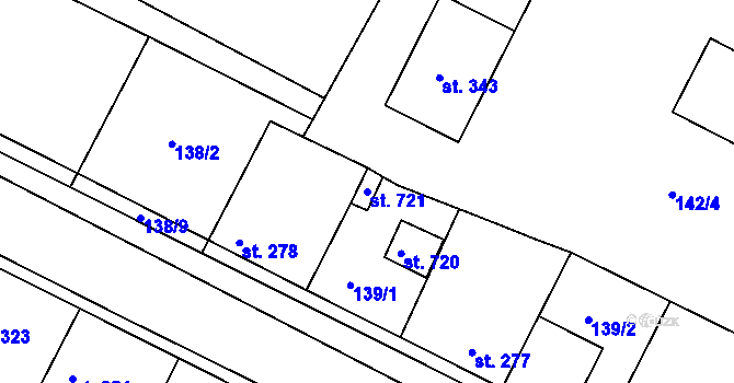 Parcela st. 721 v KÚ Dobroměřice, Katastrální mapa