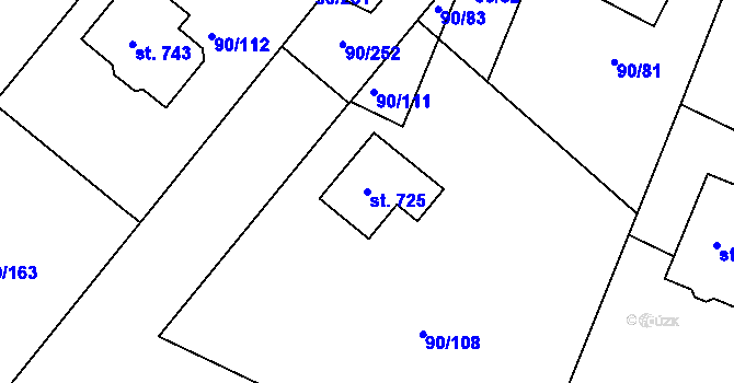 Parcela st. 725 v KÚ Dobroměřice, Katastrální mapa