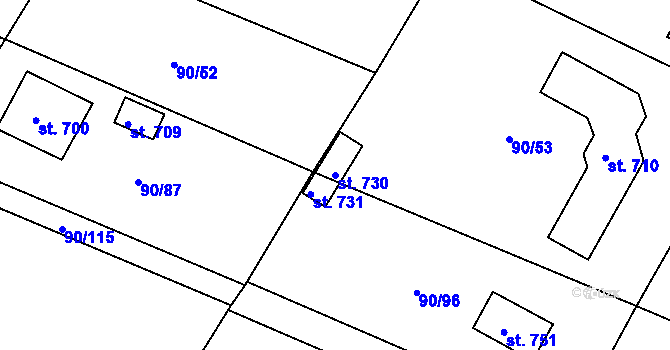 Parcela st. 730 v KÚ Dobroměřice, Katastrální mapa