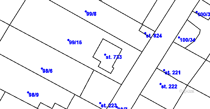 Parcela st. 733 v KÚ Dobroměřice, Katastrální mapa