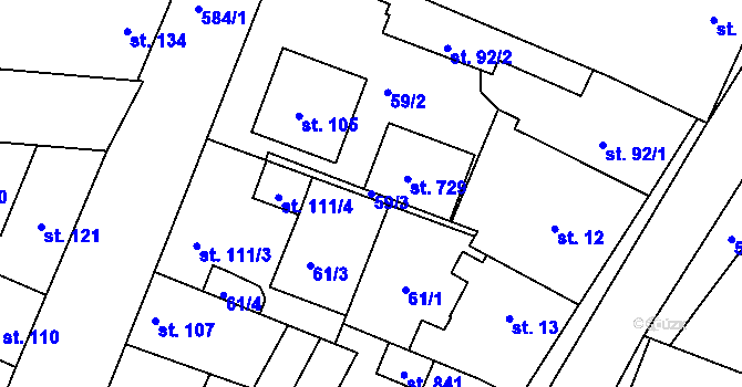 Parcela st. 59/3 v KÚ Dobroměřice, Katastrální mapa
