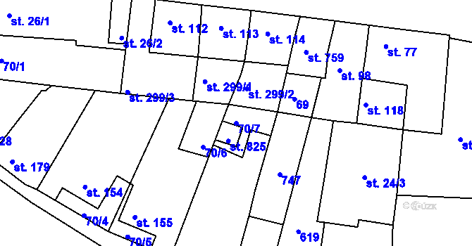 Parcela st. 70/7 v KÚ Dobroměřice, Katastrální mapa