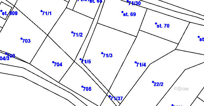 Parcela st. 71/3 v KÚ Dobroměřice, Katastrální mapa