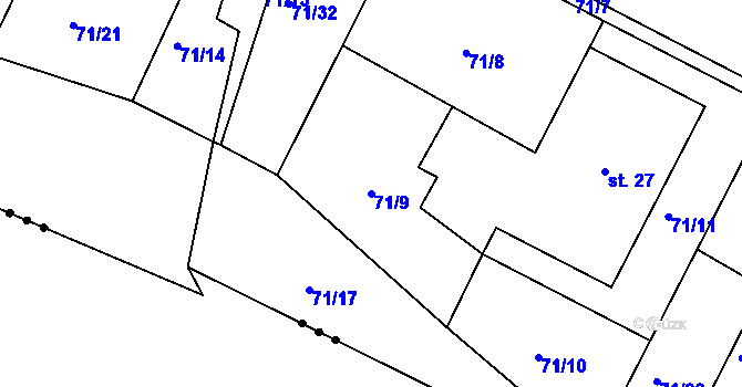 Parcela st. 71/9 v KÚ Dobroměřice, Katastrální mapa