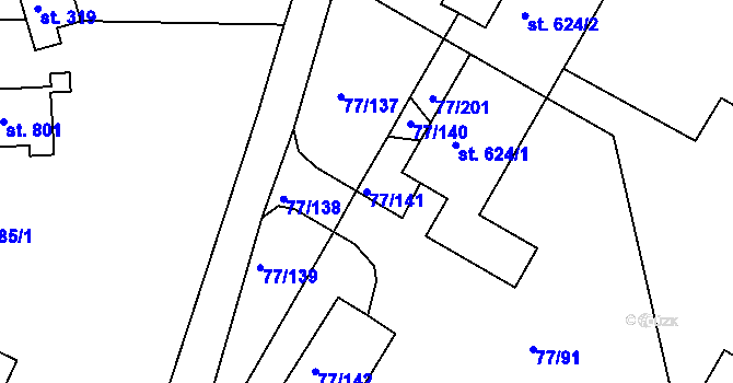 Parcela st. 77/141 v KÚ Dobroměřice, Katastrální mapa