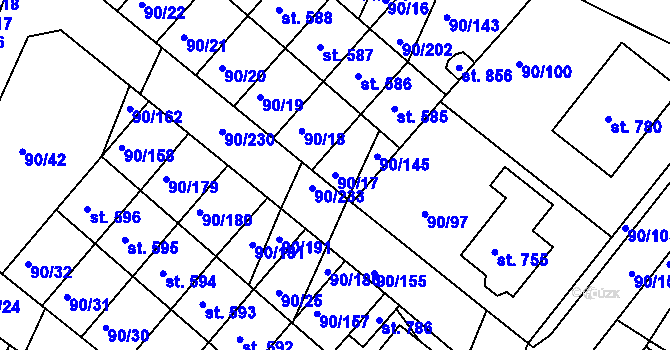 Parcela st. 90/17 v KÚ Dobroměřice, Katastrální mapa