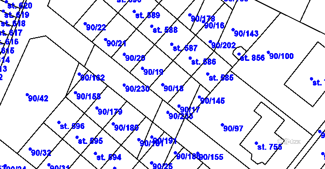 Parcela st. 90/18 v KÚ Dobroměřice, Katastrální mapa