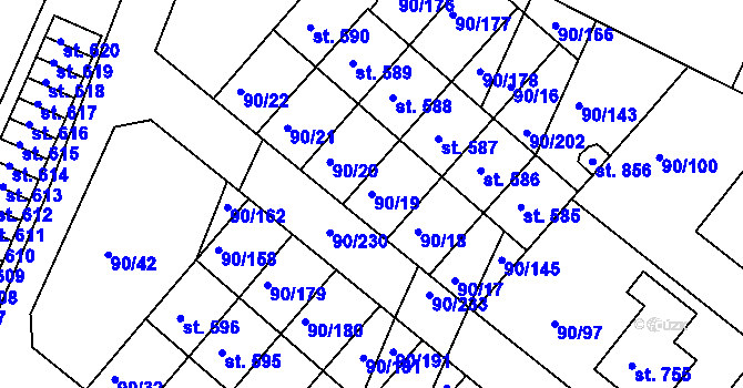 Parcela st. 90/19 v KÚ Dobroměřice, Katastrální mapa