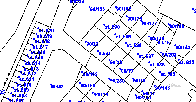 Parcela st. 90/21 v KÚ Dobroměřice, Katastrální mapa
