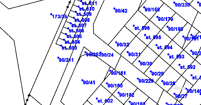 Parcela st. 90/24 v KÚ Dobroměřice, Katastrální mapa