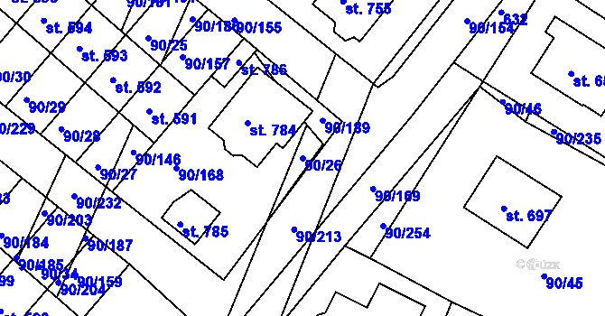 Parcela st. 90/26 v KÚ Dobroměřice, Katastrální mapa