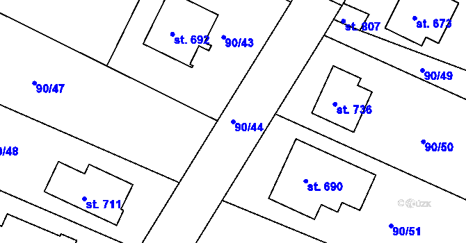 Parcela st. 90/44 v KÚ Dobroměřice, Katastrální mapa