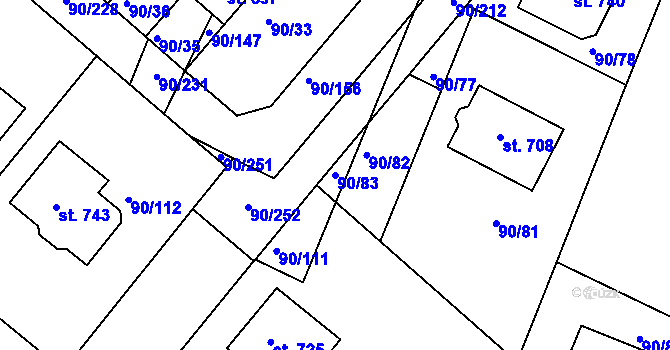 Parcela st. 90/83 v KÚ Dobroměřice, Katastrální mapa