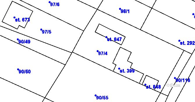 Parcela st. 97/4 v KÚ Dobroměřice, Katastrální mapa