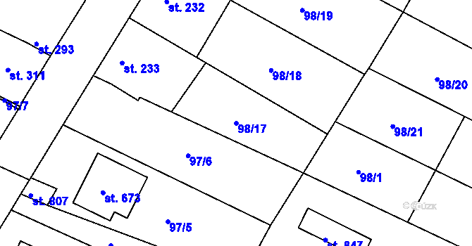 Parcela st. 98/17 v KÚ Dobroměřice, Katastrální mapa