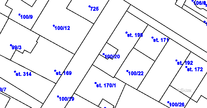 Parcela st. 100/20 v KÚ Dobroměřice, Katastrální mapa