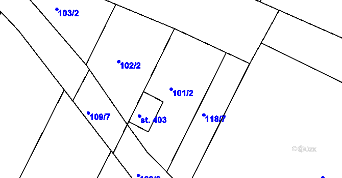 Parcela st. 101/2 v KÚ Dobroměřice, Katastrální mapa