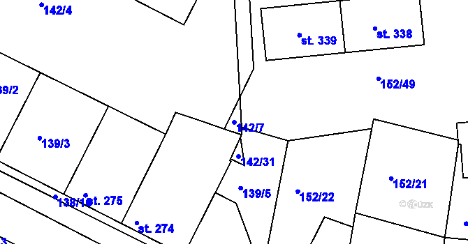 Parcela st. 142/7 v KÚ Dobroměřice, Katastrální mapa