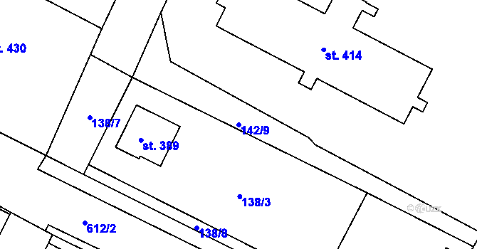 Parcela st. 142/9 v KÚ Dobroměřice, Katastrální mapa