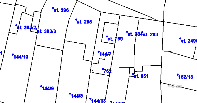 Parcela st. 144/7 v KÚ Dobroměřice, Katastrální mapa