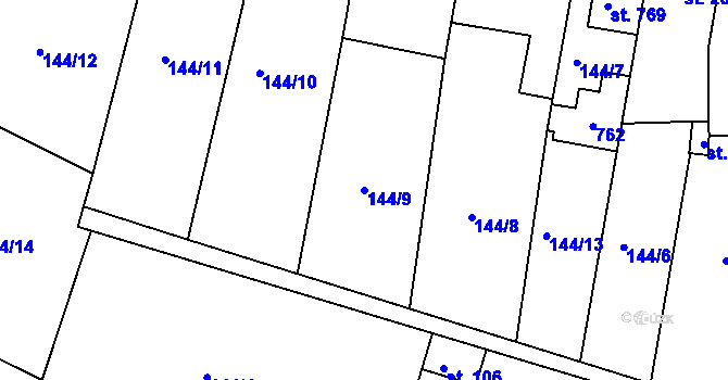 Parcela st. 144/9 v KÚ Dobroměřice, Katastrální mapa