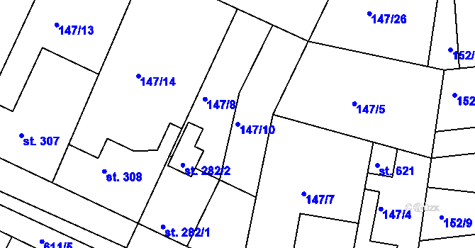 Parcela st. 147/10 v KÚ Dobroměřice, Katastrální mapa
