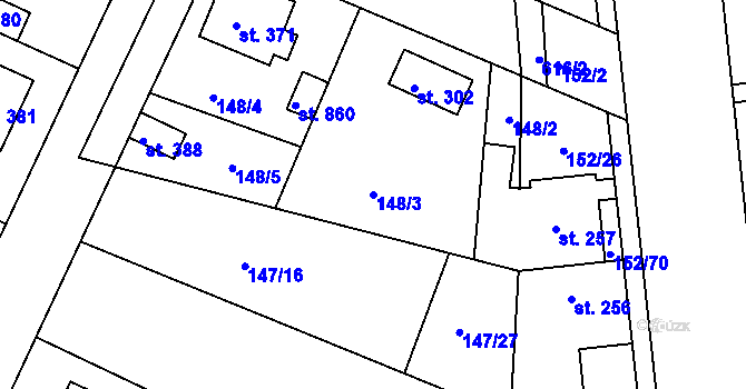 Parcela st. 148/3 v KÚ Dobroměřice, Katastrální mapa