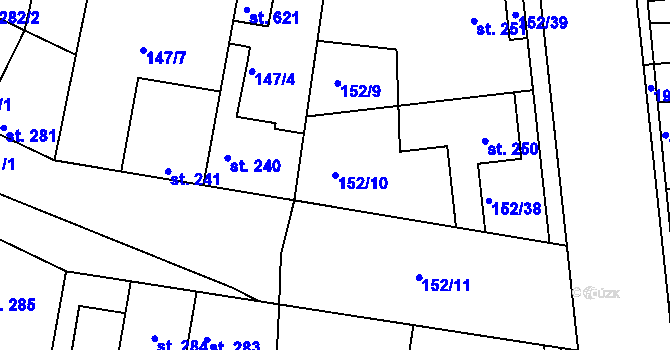 Parcela st. 152/10 v KÚ Dobroměřice, Katastrální mapa