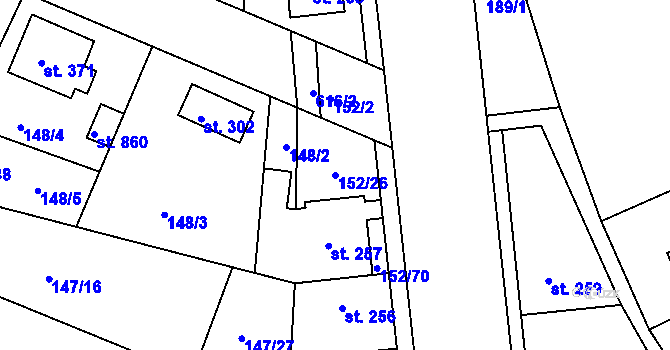 Parcela st. 152/26 v KÚ Dobroměřice, Katastrální mapa