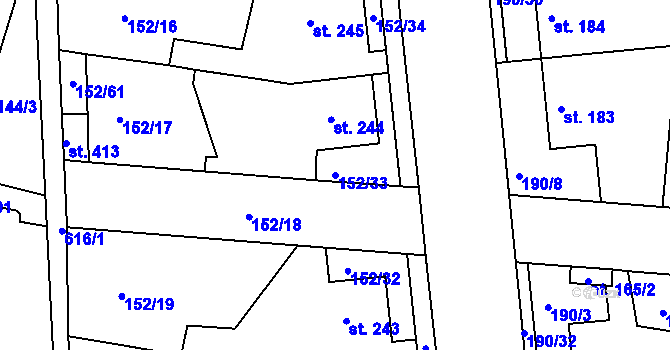 Parcela st. 152/33 v KÚ Dobroměřice, Katastrální mapa