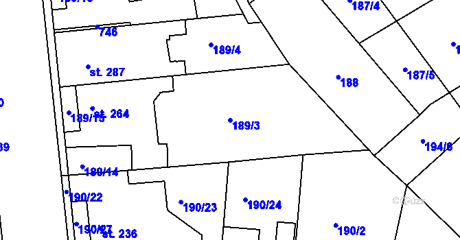 Parcela st. 189/3 v KÚ Dobroměřice, Katastrální mapa