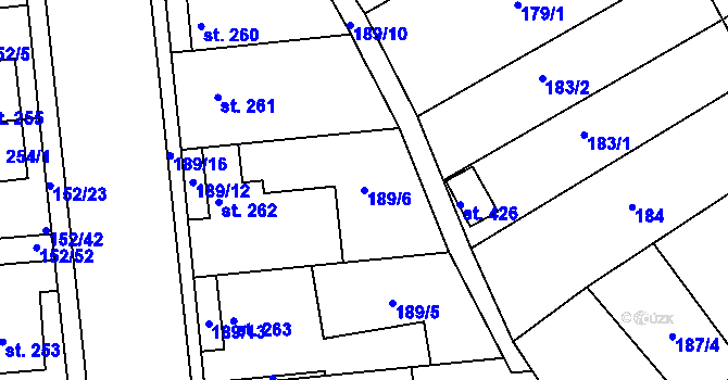 Parcela st. 189/6 v KÚ Dobroměřice, Katastrální mapa