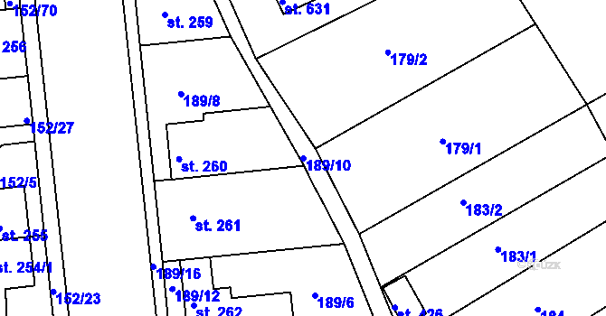 Parcela st. 189/10 v KÚ Dobroměřice, Katastrální mapa